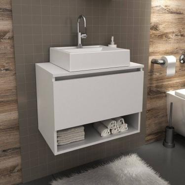 Imagem de Kit com 2 Gabinetes Suspensos para Banheiro 60cm Porta Basculante Branco