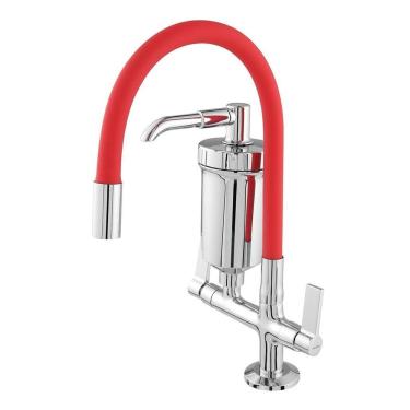 Imagem de Torneira Cozinha Bica Flexível 5/8 com Filtro - 1/4 Volta - Bancada Vermelho