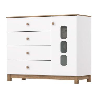 Imagem de Cômoda Infantil Aconchego 1 PT 4 GV Branca e Jequitibá