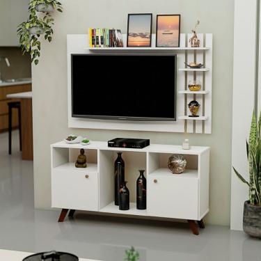 Imagem de Rack com Painel para Tv até 50 Polegadas 2 Portas e Pés Retrô Branco