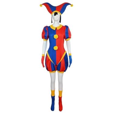 Imagem de JYXEPNO Fantasia infantil de circo digital incrível cosplay para adultos, 5 peças com chapéu, conjunto completo de Halloween