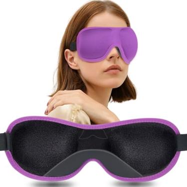 Imagem de Máscara de dormir com bojo contornado em 3D, máscara para olhos de dormir, alça ajustável, para venda, macia, confortável, moldada, cobertura para olhos para mulheres e homens (roxo)