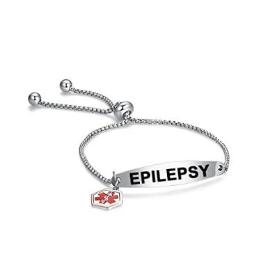 Imagem de YQSLIN Pulseira de identificação de alerta médico de emergência gravada para adolescentes mulheres adultos pulseira ajustável simples corrente rolo, Metal, Base