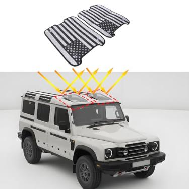 Imagem de Tumukiw Para-sol de teto solar de carro compatível com INEOS Grenadier 2020-2024, padrão de bandeira dos EUA, protetor solar de teto de vidro dobrável bloqueia 99% dos raios UV e acessórios para
