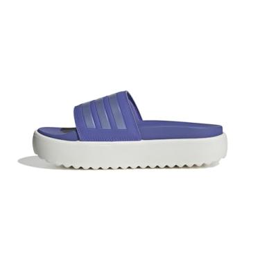 Imagem de adidas Sandália plataforma Adilette unissex para adultos, Semicobalto azul/azul faísca met./branco, 9 Women/8 Men