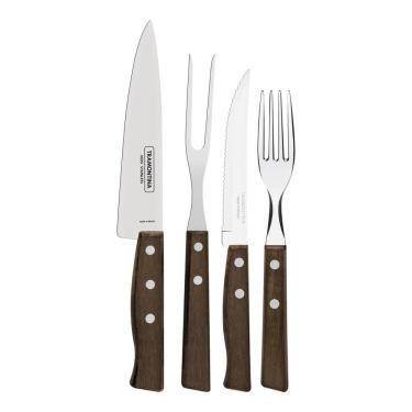 Imagem de Jogo De Talheres Para Churrasco Tramontina Em Aço Inox Com Cabo De Madeira Natural 14 P...