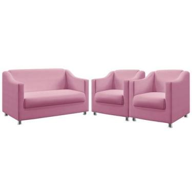Imagem de Kit Poltrona Namoradeira e 2 Poltronas Decorativas Alya Suede Rosê Ara