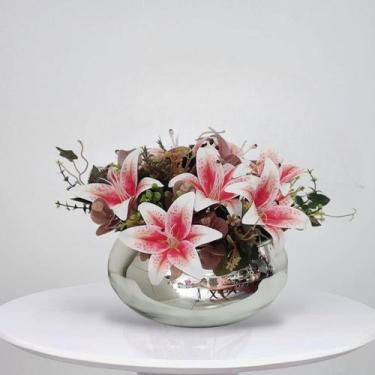 Imagem de Arranjo Flores Artificial Lírios No Vaso Prateado Espelhado - La Caza 