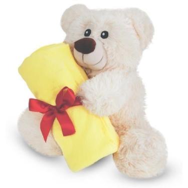 Imagem de Urso Naninha de Pelúcia com Cobertor 25 cm Antialérgico - CTX