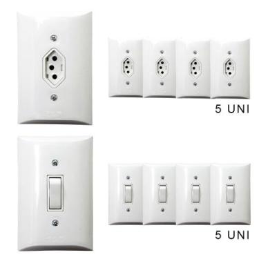 Imagem de Kit 5 Tomadas Simples 2p+t 10A + 5 Interruptores Simples 1 Tecla Com E