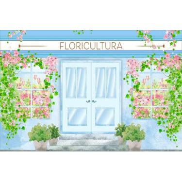 Imagem de Painel de lona Floricultura Flores e Plantas Jardim Aquarela Azul - Fa