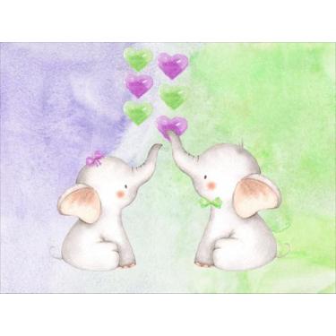 Imagem de Painel de lona Elefantinhos Corações Aquarela Cute - Fabrika de Festa,