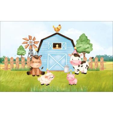 Imagem de Painel de lona Fazendinha Aquarela Animais de Chapéu - Fabrika de Fest