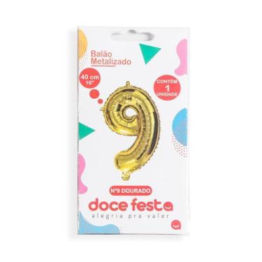 Imagem de Balão Metalizado Números 40cm Dourado - FUTURE, 9, Dourado