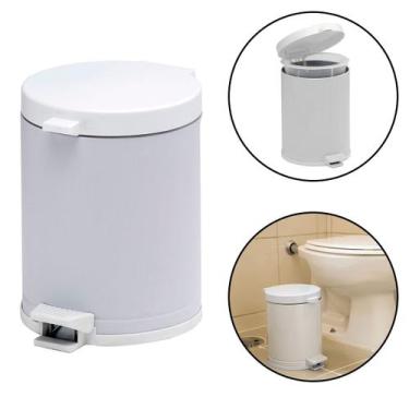 Imagem de Lixeira Pedal Cozinha Banheiro Corpo em Aço Branco Recipiente e Tampa 