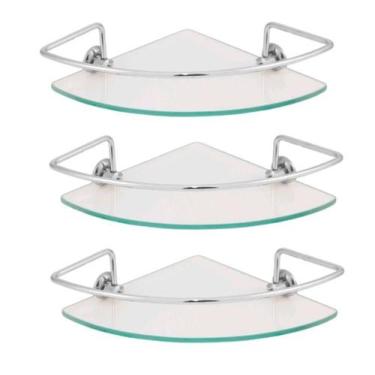 Imagem de Kit 3 Suporte Prateleira Porta Shampoo Canto Vidro Banheiro organizado