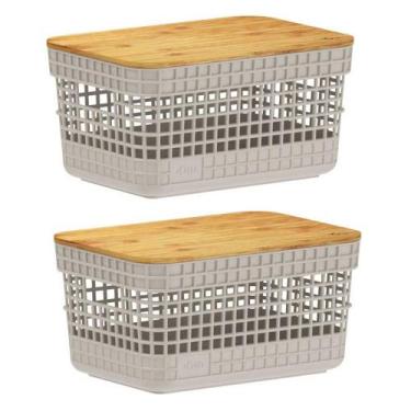 Imagem de Kit 2 Cestos 2,5L Organizador OU Grid com Tampa de Bambu