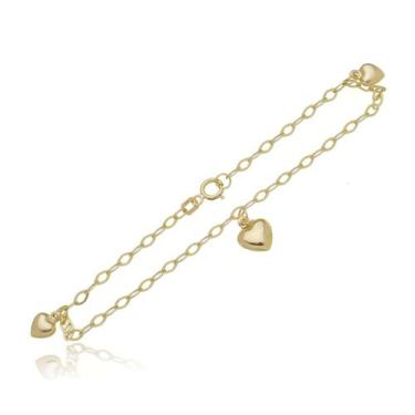 Imagem de Pulseira Feminina Balão Com Pingentes Corações Ouro 18k 750 - Thile Jó