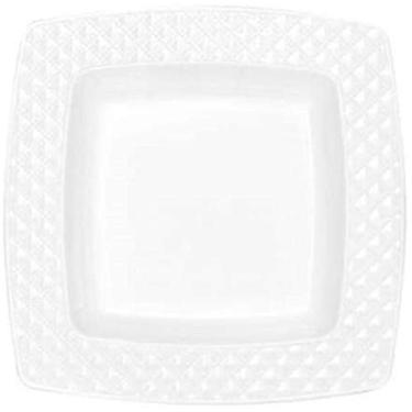 Imagem de Pratos de jantar quadrados de plástico com aro branco - 24,7 cm | Branco | Coleção de diamantes | Pacote com 10