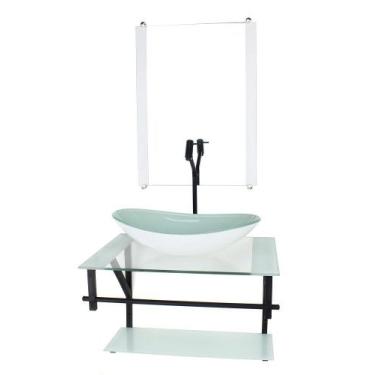 Imagem de Gabinete de vidro para banheiro 60cm ap cuba oval  branco com torneira