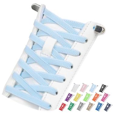 Imagem de Puzeam 2 pares de cadarços elásticos sem cadarço para tênis, cadarços sem amarração para adultos e crianças, Azul claro, 39 Inch ( 100cm )