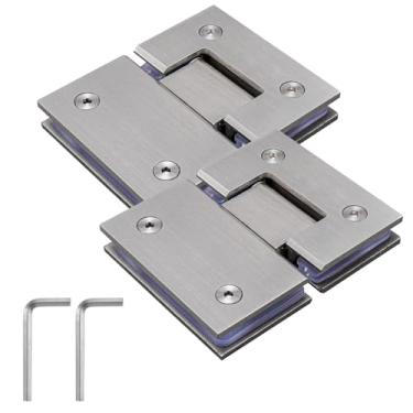 Imagem de KAFENDA Dobradiças de porta de chuveiro de 90 graus, dobradiças de porta de vidro sem moldura para serviço pesado, braçadeira de porta de banheiro de aço inoxidável para vidro temperado de 8 a 12 mm,