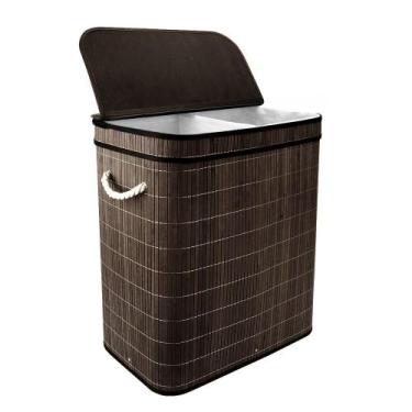 Imagem de Cesto Roupa Suja Grande Duplo Retangular Bambu Com Tampa - Mimo Style,