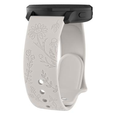 Imagem de Meliya Pulseira Substituta com Gravação Floral de 20 mm para Garmin Forerunner 55/165/245/645 Music/Banda Venu Sq/Vivoactive 3/Vivoactive 5 - Silicone, À Prova D'água, Unissex, Starlight