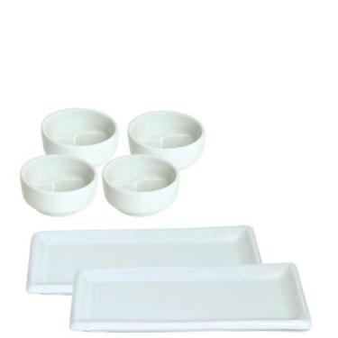 Imagem de Kit 8 Prato e 8 Molheira 60ml Sushi Nozoki Porcelana Branca - Prattos