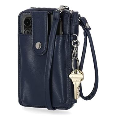 Imagem de Mundi Feminino Bolsa Tipo Carteira Jacqui Rfid com Bloqueio Crossbody Para, Bolsa Compacta para Suporte de Celular para Viagem - Couro Vegano, Azul Marinho