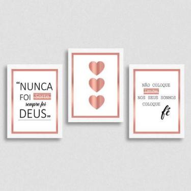 Imagem de Kit 3 Quadros Frases Questão De Fé 24x18cm - Quadros On-line, Madeira 