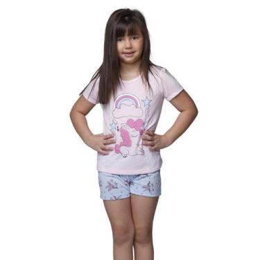 Imagem de Pijama Infantil Curto Vekyo Modas Malha Verão Feminino Unicórnio Roupa