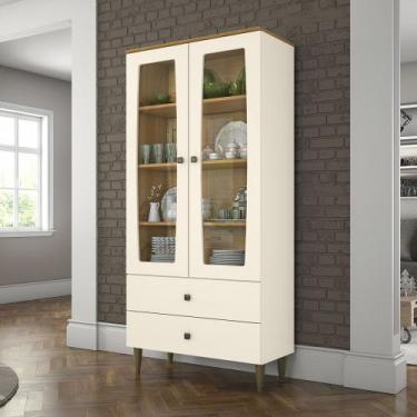 Imagem de Cristaleira 02 Portas com Vidro 02 Gavetas Ágata Henn, Off White com N