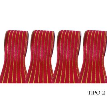Imagem de Fitas Natalinas 4 Modelos Aveludados Bordas Aramadas 2,73M x 6,3CM. - 