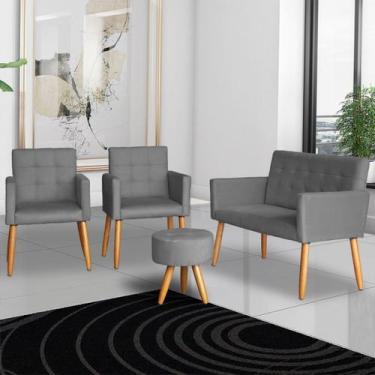 Imagem de Jogo 1 Namoradeira 2 Poltronas com Puff para Sala de Estar Recepção  S