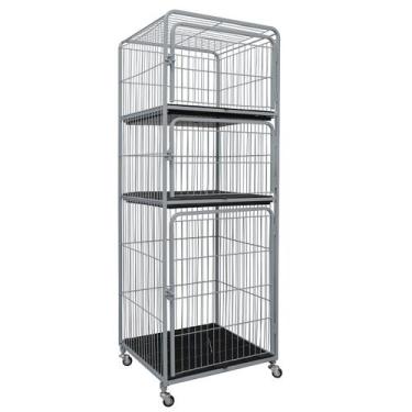 Imagem de Canil Gaiola Vertical Mega 3 Lugares Prata Cachorro Pet Tosa - Açomix