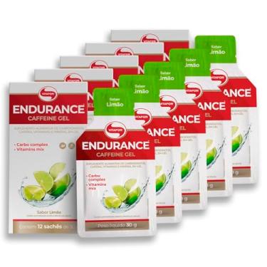 Imagem de Kit 5 Endurance Caffeine Gel Vitafor Caixa 12 sachês Limão