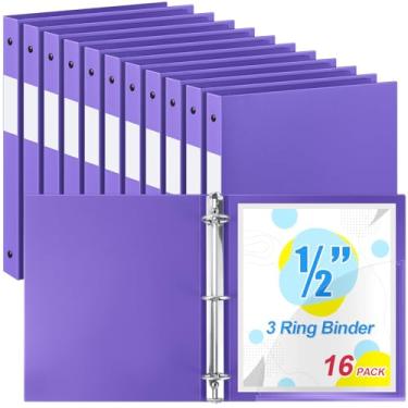 Imagem de Henoyso 16 fichários de plástico com 3 anéis de 0,5 polegadas, flexível, 3 argolas, fichários de plástico, comporta papel de até 21 cm, fichário de folhas soltas para escola, escritório, casa (roxo)