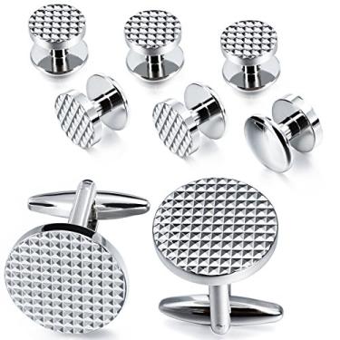 Imagem de Abotoaduras de metal e conjunto de 6 parafusos HAWSON para homens Camisa de smoking - Acessórios de casamento para negócios Prata