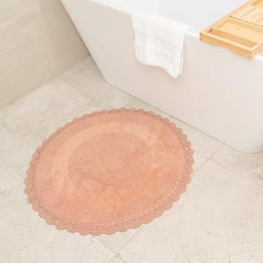 Imagem de Tapete de banho Boho redondo exclusivo com contorno de crochê - Tapetes de banheiro Boho 100% algodão - Reversível - Tapete decorativo antiderrapante boêmio para banheiro e quarto - decoração fofa