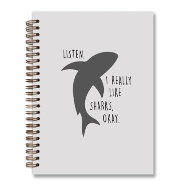 Imagem de foedor Caderno espiral engraçado tubarão fofo, caderno espiral pautado universitário com capa dura de tubarão, caderno espiral 14 × 21 cm, material escolar universitário, presentes de tubarão para