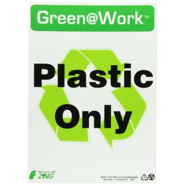 Imagem de Zing Green Products 2031 Placa de plástico reciclado verde no trabalho "Apenas plástico", 35,5 cm de comprimento, 25,4 cm de largura