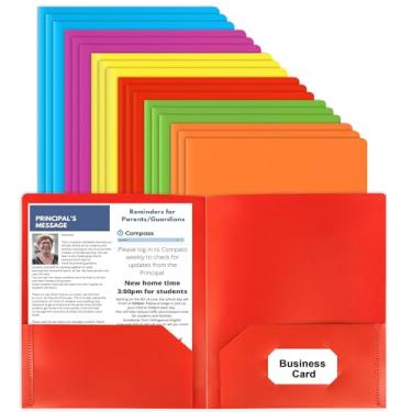 Imagem de Pastas de plástico com bolsos, 6 cores, 18 peças, pasta resistente com dois bolsos, porta-cartões de visita para escritório, ensino médio