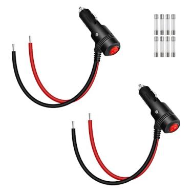 Imagem de RIIEYOCA Adaptador de plugue de isqueiro de 12 V 24 V, 16 AWG, resistente, 15A para substituição de isqueiro macho para fio desencapado, com cabo de alimentação de interruptor liga/desliga para