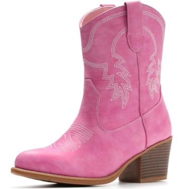 Imagem de IXU Botas femininas caubói, cano baixo, cowgirl, botas ocidentais, cano médio, bico fino, curto, grosso, clássico, preto, branco, marrom, 36-44, rosa, 40