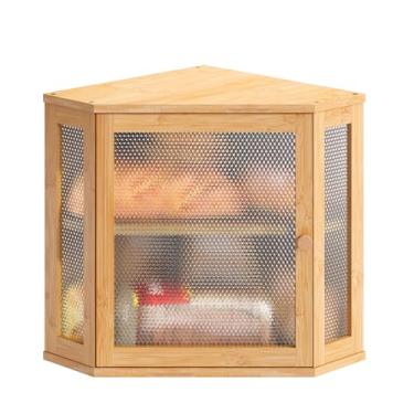 Imagem de STDDRE caixa de pão de canto bancada de cozinha caixa de pão de fazenda de capacidade extra grande, armazenamento de bancada de canto, suporte de pão de camada dupla (natural, grande)