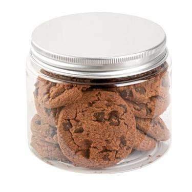 Imagem de Frascos de doces RW Base de 473 ml, 100 recipientes de armazenamento de cozinha duráveis – Redondos, lacre hermético, frascos de lanche de plástico transparente com tampas de alumínio prateado, para