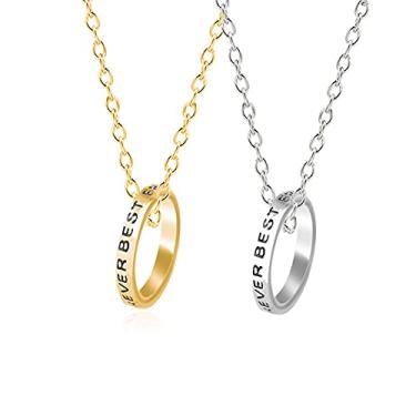 Imagem de BFF Melhores Amigos Colar Anéis para Mulheres Homens Letra Inicial Melhor Amigo Para Sempre Amor Coração Conjunto de Joias 2 3 Gradução, Prata, Strass