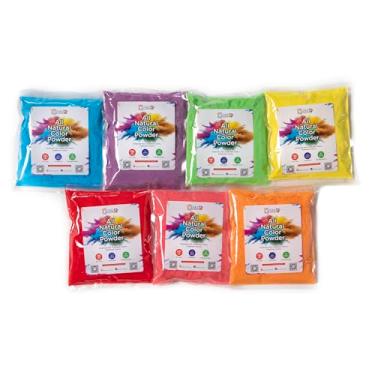 Imagem de Kulture Khazana: Holi Color Powder - sacos de 100 g, pacote com 7 - totalmente natural, lavável, biodegradável, não tóxico, festival de cores, corrida divertida, festas, ao ar livre