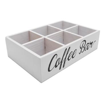 Imagem de Com Divisor de Madeira de Cafeteira de Capa de Bancada Cesta de Armazenamento Com 6 Compartimentos para Organizar Vagens de café Agitar Saquinhos de chá Pacotes de Açúcar Em